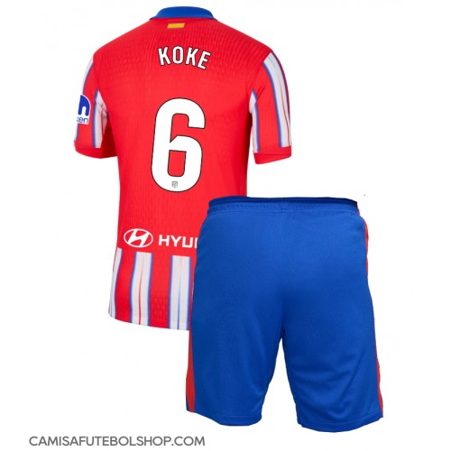 Camisa de time de futebol Atletico Madrid Koke #6 Replicas 1º Equipamento Infantil 2024-25 Manga Curta (+ Calças curtas)